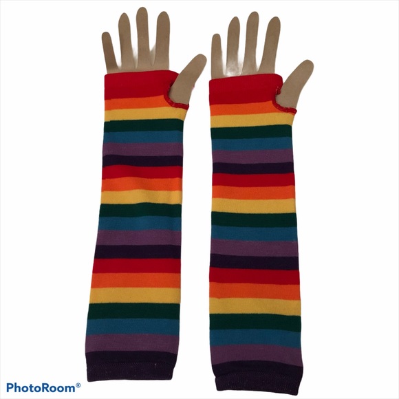 Unisex Fingerless Sweater Rainbow Gloves - Picture 1 of 4
